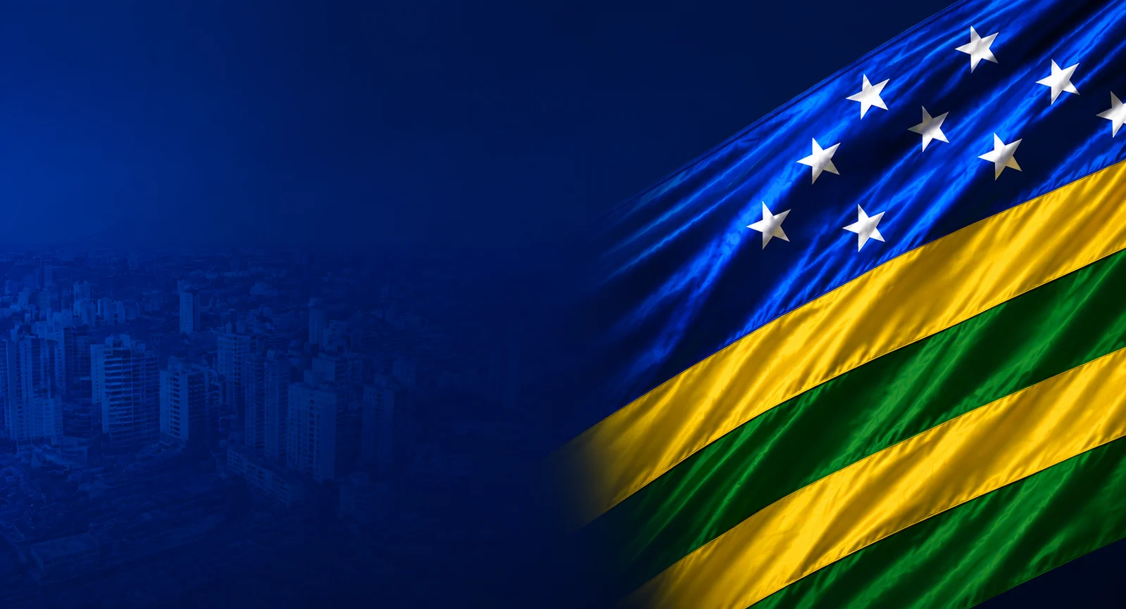 Bandeira de Goiás sobre a cidade de Goiânia